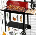 Holzkohlegrill auf Rädern mit Seitenablage, Schwarz/Rot