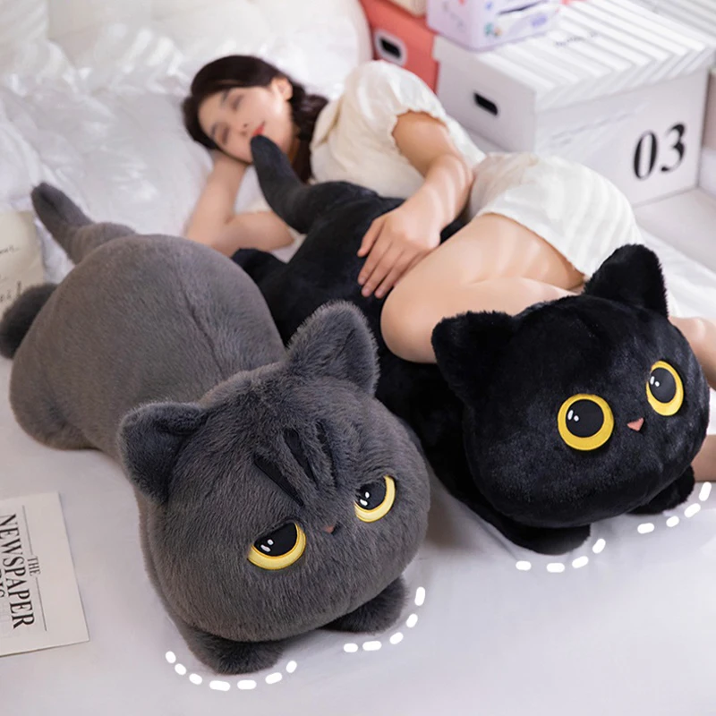 50-90 Cm Süße Schwarze Katze Plüschtier Puppe Kawaii Große Kuschelige Kissen Kis