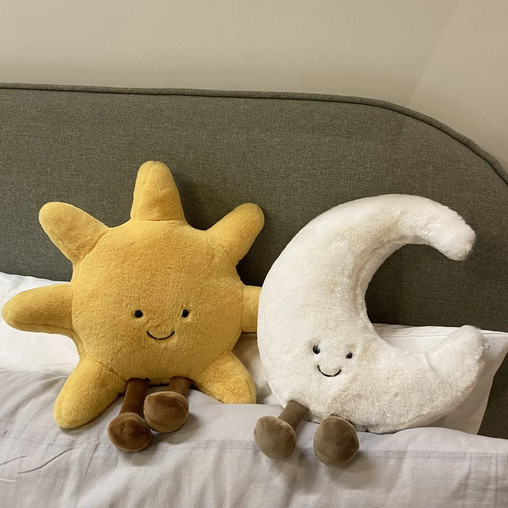 Entzückendes Lächeln-Gesicht, Weißer Mond, Gelbe Sonne, Plüschtier, Gefüllt, Nie